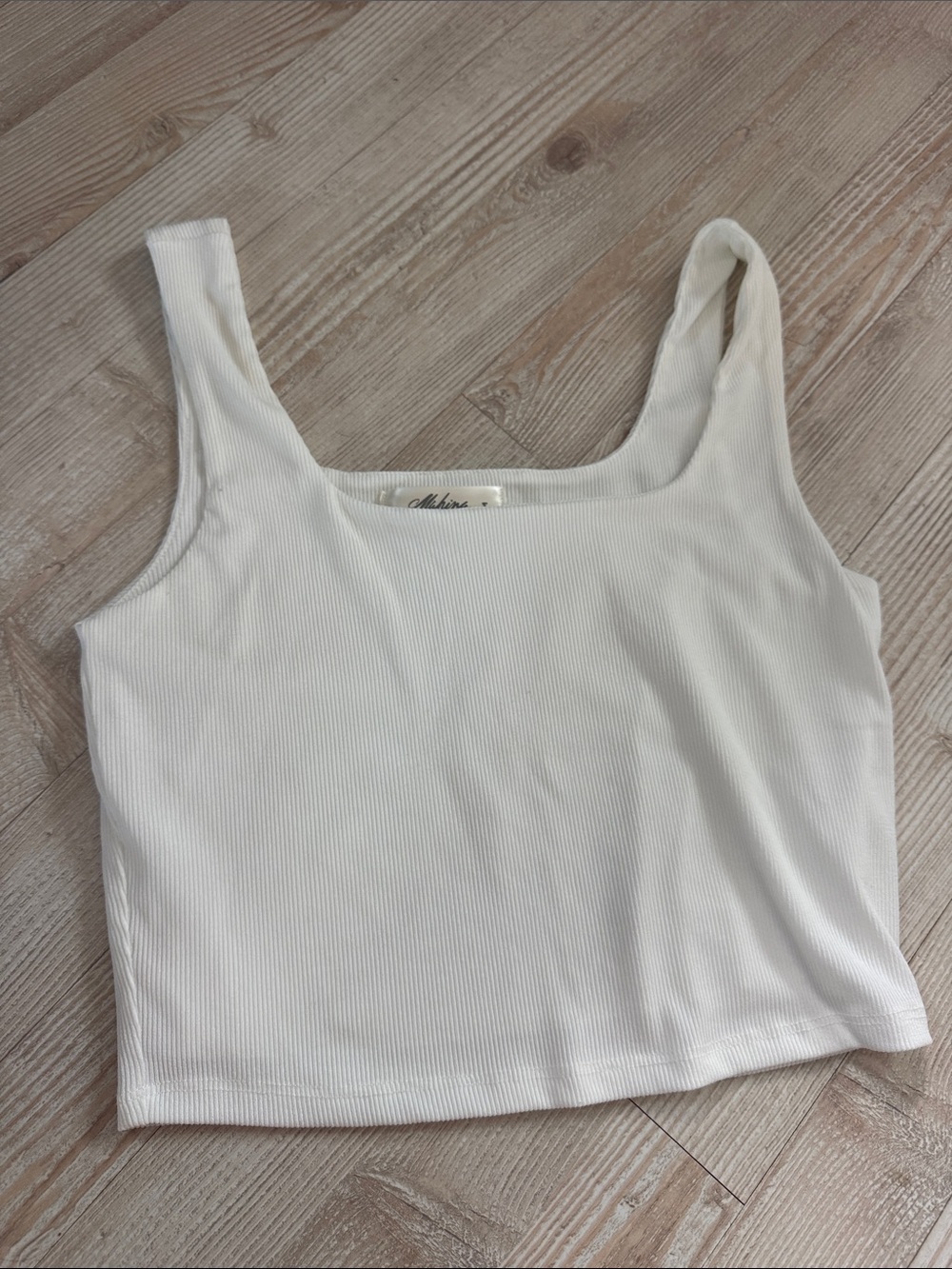 mahina White Ribbed Square-Neck Crop Tank